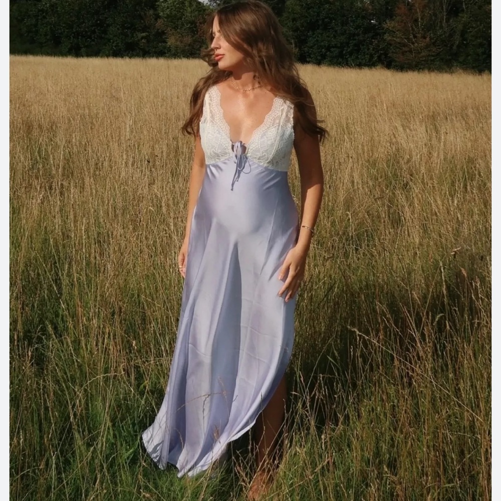 Elegant Free People Lace Trim Nightgown in Lavender